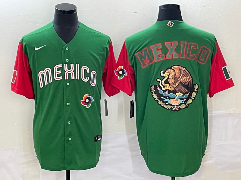 Men's Mexico Baseball 2023 Green Team Big Logo World Baseball Classic Stitched Jersey Men's Mexico Baseball 2023 Green Team Big Logo World Baseball Classic Stitched Jersey